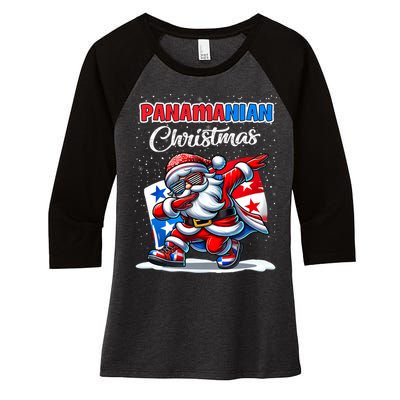 Panama Dabbing Santa Christmas Panama Flag Women's Tri-Blend 3/4-Sleeve Raglan Shirt