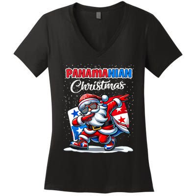 Panama Dabbing Santa Christmas Panama Flag Women's V-Neck T-Shirt