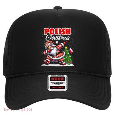 Poland Dabbing Santa Christmas Poland Flag High Crown Mesh Back Trucker Hat