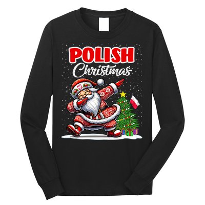 Poland Dabbing Santa Christmas Poland Flag Long Sleeve Shirt