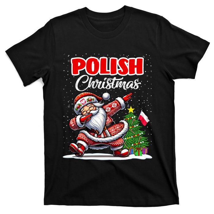 Poland Dabbing Santa Christmas Poland Flag T-Shirt