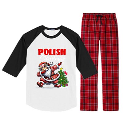 Poland Dabbing Santa Christmas Poland Flag Raglan Sleeve Pajama Set