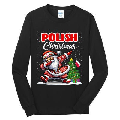 Poland Dabbing Santa Christmas Poland Flag Tall Long Sleeve T-Shirt