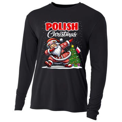 Poland Dabbing Santa Christmas Poland Flag Cooling Performance Long Sleeve Crew