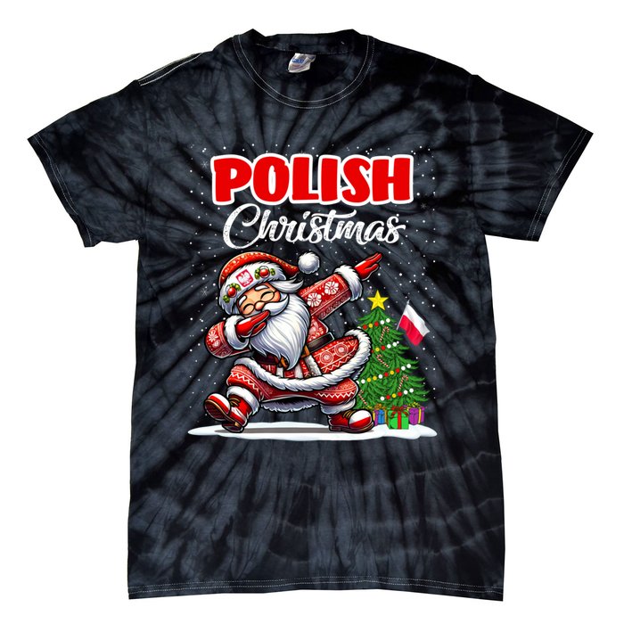 Poland Dabbing Santa Christmas Poland Flag Tie-Dye T-Shirt