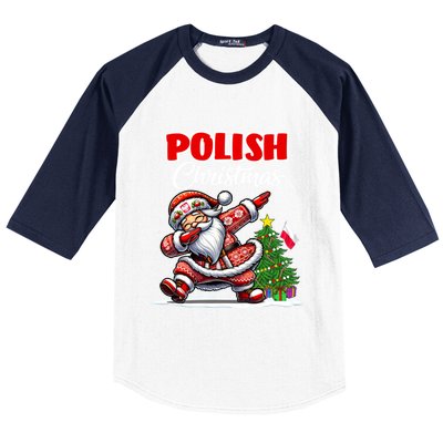 Poland Dabbing Santa Christmas Poland Flag Baseball Sleeve Shirt