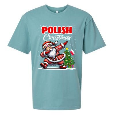 Poland Dabbing Santa Christmas Poland Flag Sueded Cloud Jersey T-Shirt