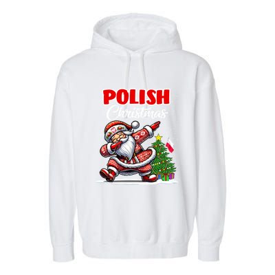 Poland Dabbing Santa Christmas Poland Flag Garment-Dyed Fleece Hoodie