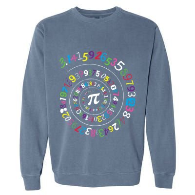 Pi Day Spiral Pi Color Numbers Teacher Student Garment-Dyed Sweatshirt