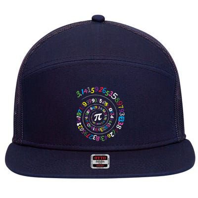 Pi Day Spiral Pi Color Numbers Teacher Student 7 Panel Mesh Trucker Snapback Hat