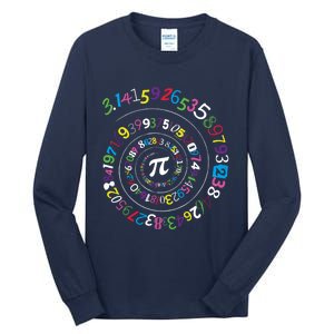 Pi Day Spiral Pi Color Numbers Teacher Student Tall Long Sleeve T-Shirt