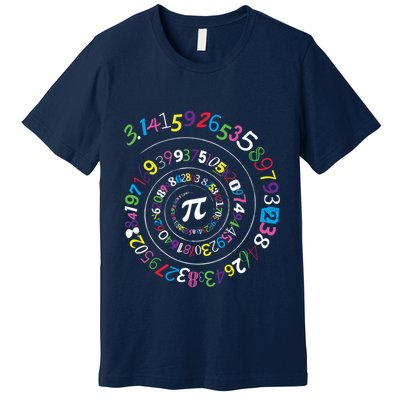 Pi Day Spiral Pi Color Numbers Teacher Student Premium T-Shirt
