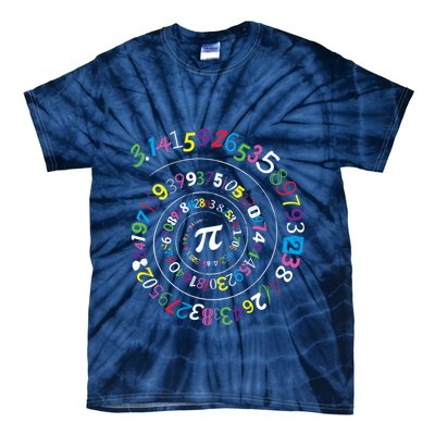 Pi Day Spiral Pi Color Numbers Teacher Student Tie-Dye T-Shirt