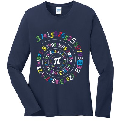 Pi Day Spiral Pi Color Numbers Teacher Student Ladies Long Sleeve Shirt