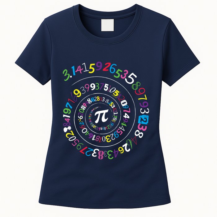 Pi Day Spiral Pi Color Numbers Teacher Student Womens T-Shirt