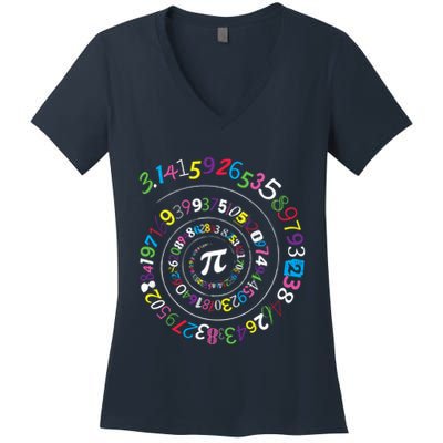 Pi Day Spiral Pi Color Numbers Teacher Student Women's V-Neck T-Shirt