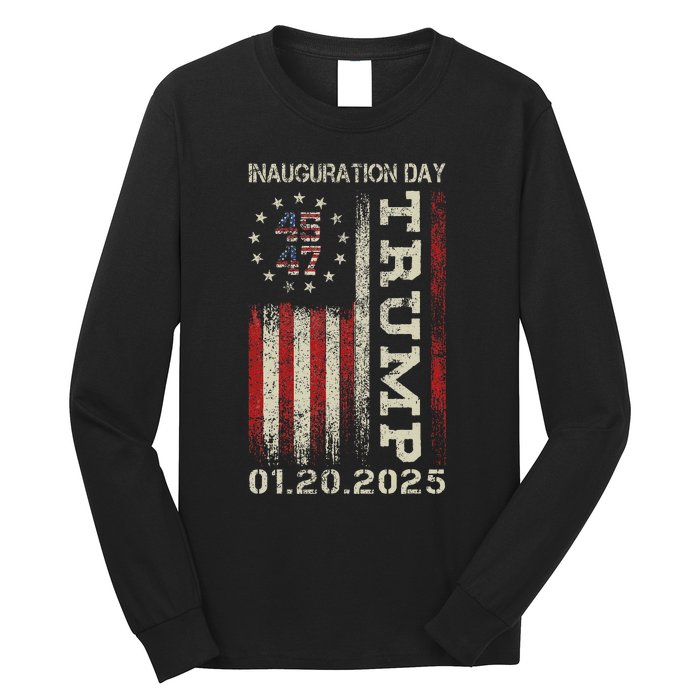 President Donald Trump Inauguration Day 2025 Usa Flag Gift Long Sleeve Shirt