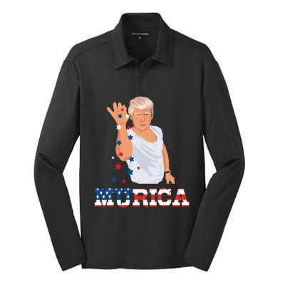 President Donald Trump Murica Bae Patriotic America Silk Touch Performance Long Sleeve Polo