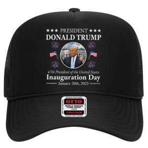 President Donald Trump Inauguration Day 2025 Memorabilia High Crown Mesh Back Trucker Hat