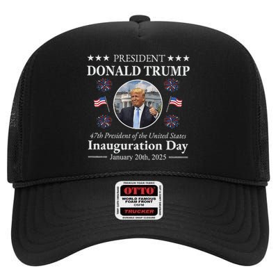 President Donald Trump Inauguration Day 2025 Memorabilia High Crown Mesh Back Trucker Hat