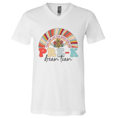 Pre-K Dream Team Rainbow Teacher Student Back To School V-Neck T-Shirt