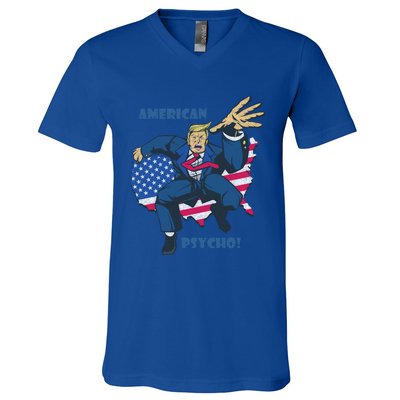 President Donald Trump American Flag American Psycho Gift V-Neck T-Shirt