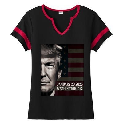 President Donald Trump 2025 Inauguration Date Commemorative Ladies Halftime Notch Neck Tee