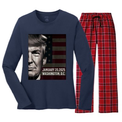 President Donald Trump 2025 Inauguration Date Commemorative Women's Long Sleeve Flannel Pajama Set 