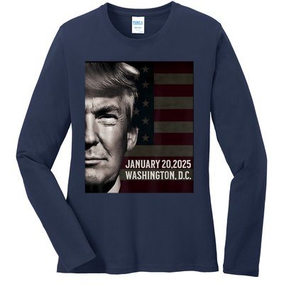 President Donald Trump 2025 Inauguration Date Commemorative Ladies Long Sleeve Shirt