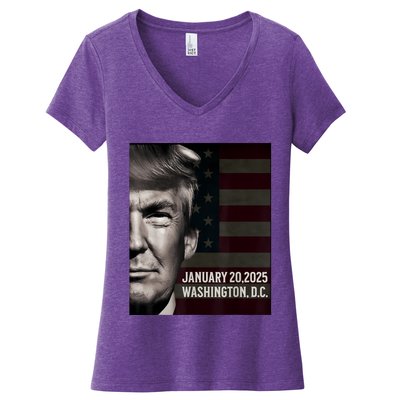 President Donald Trump 2025 Inauguration Date Commemorative Women's V-Neck T-Shirt