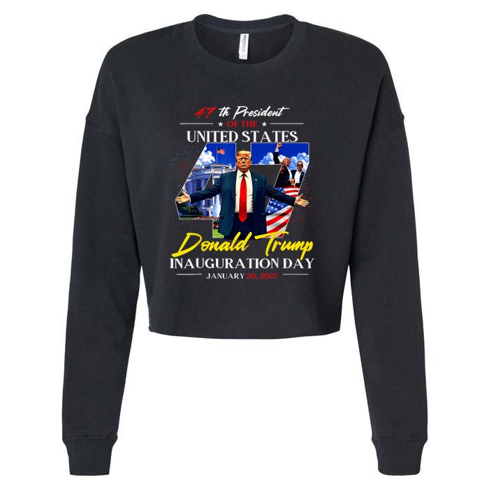 President Donald Trump Inauguration Day 2025 47th Usa Flag Cropped Pullover Crew