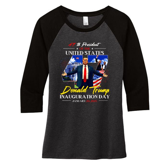 President Donald Trump Inauguration Day 2025 47th Usa Flag Women's Tri-Blend 3/4-Sleeve Raglan Shirt