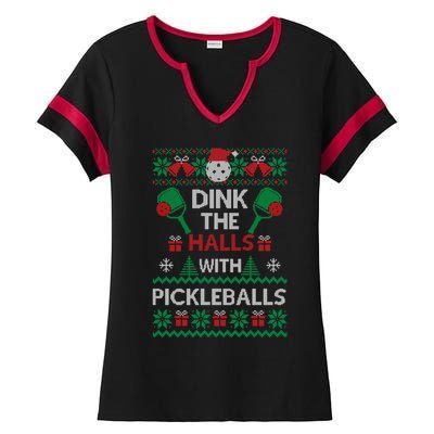 Pickleball Dink The Halls Ugly Christmas Pickleball Gift Ladies Halftime Notch Neck Tee