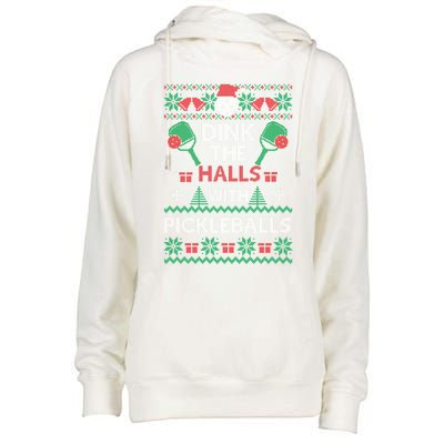 Pickleball Dink The Halls Ugly Christmas Pickleball Gift Womens Funnel Neck Pullover Hood