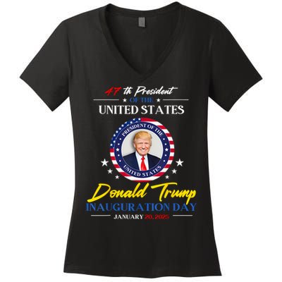 President Donald Trump Inauguration Day 2025 47th President Women's V-Neck T-Shirt