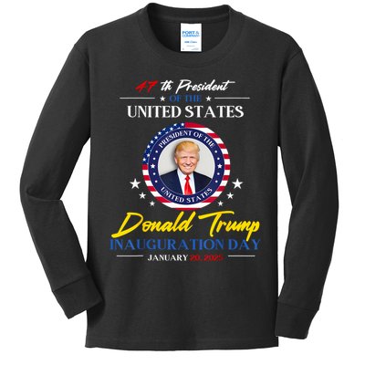 President Donald Trump Inauguration Day 2025 47th President Kids Long Sleeve Shirt
