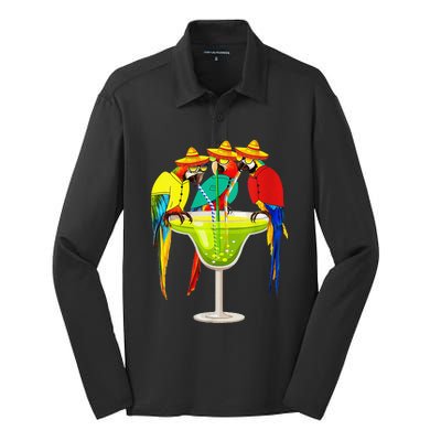 Parrots Drinking Tequila Cinco De Mayo Mexican Fiesta Lovers Silk Touch Performance Long Sleeve Polo