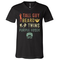 Perfect Dude Tall Guy Beard Twins Purple Hoser V-Neck T-Shirt