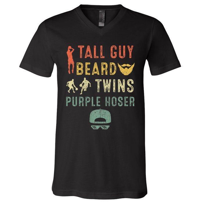 Perfect Dude Tall Guy Beard Twins Purple Hoser V-Neck T-Shirt