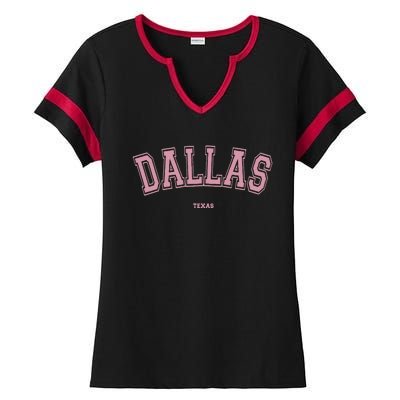 Pink Dallas Texas TX Varsity On Dallas Ladies Halftime Notch Neck Tee