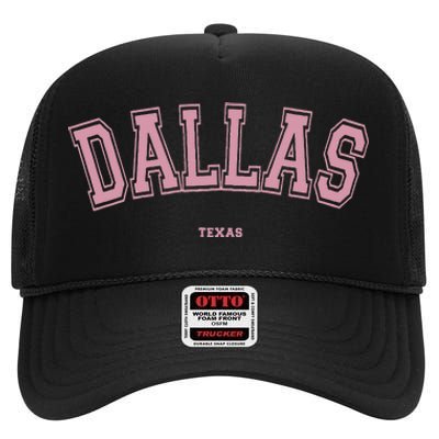 Pink Dallas Texas TX Varsity On Dallas High Crown Mesh Back Trucker Hat