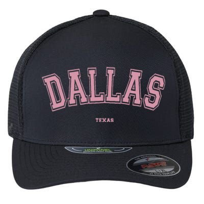 Pink Dallas Texas TX Varsity On Dallas Flexfit Unipanel Trucker Cap