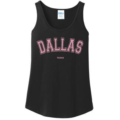 Pink Dallas Texas TX Varsity On Dallas Ladies Essential Tank