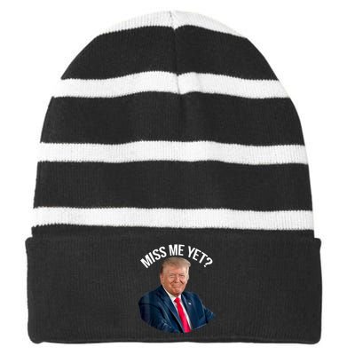 President Donald Trump Miss Me Yet Funny Political 2024 Us Flag Striped Beanie with Solid Band