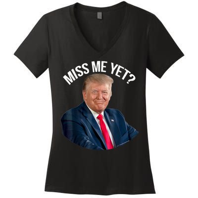 President Donald Trump Miss Me Yet Funny Political 2024 Us Flag Women's V-Neck T-Shirt