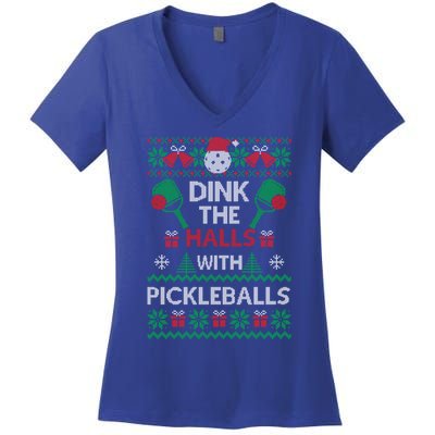 Pickleball Dink The Halls Ugly Christmas Pickleball Gift Women's V-Neck T-Shirt