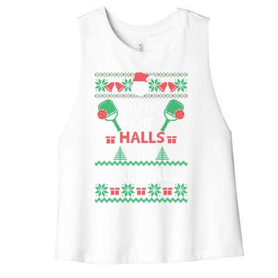 Pickleball Dink The Halls Ugly Christmas Pickleball Gift Women's Racerback Cropped Tank