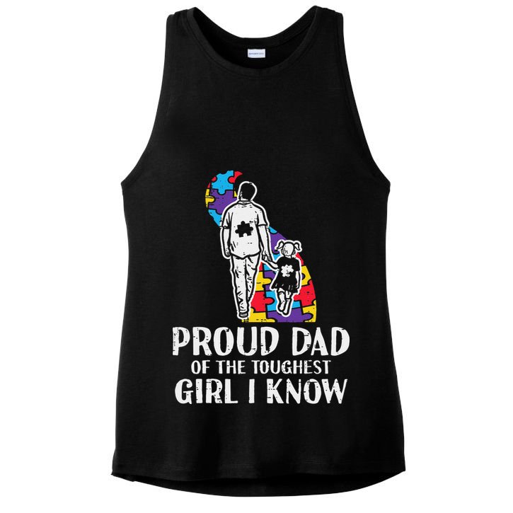 Proud Dad Toughest Autism Awareness Daddy Papa Ladies PosiCharge Tri-Blend Wicking Tank