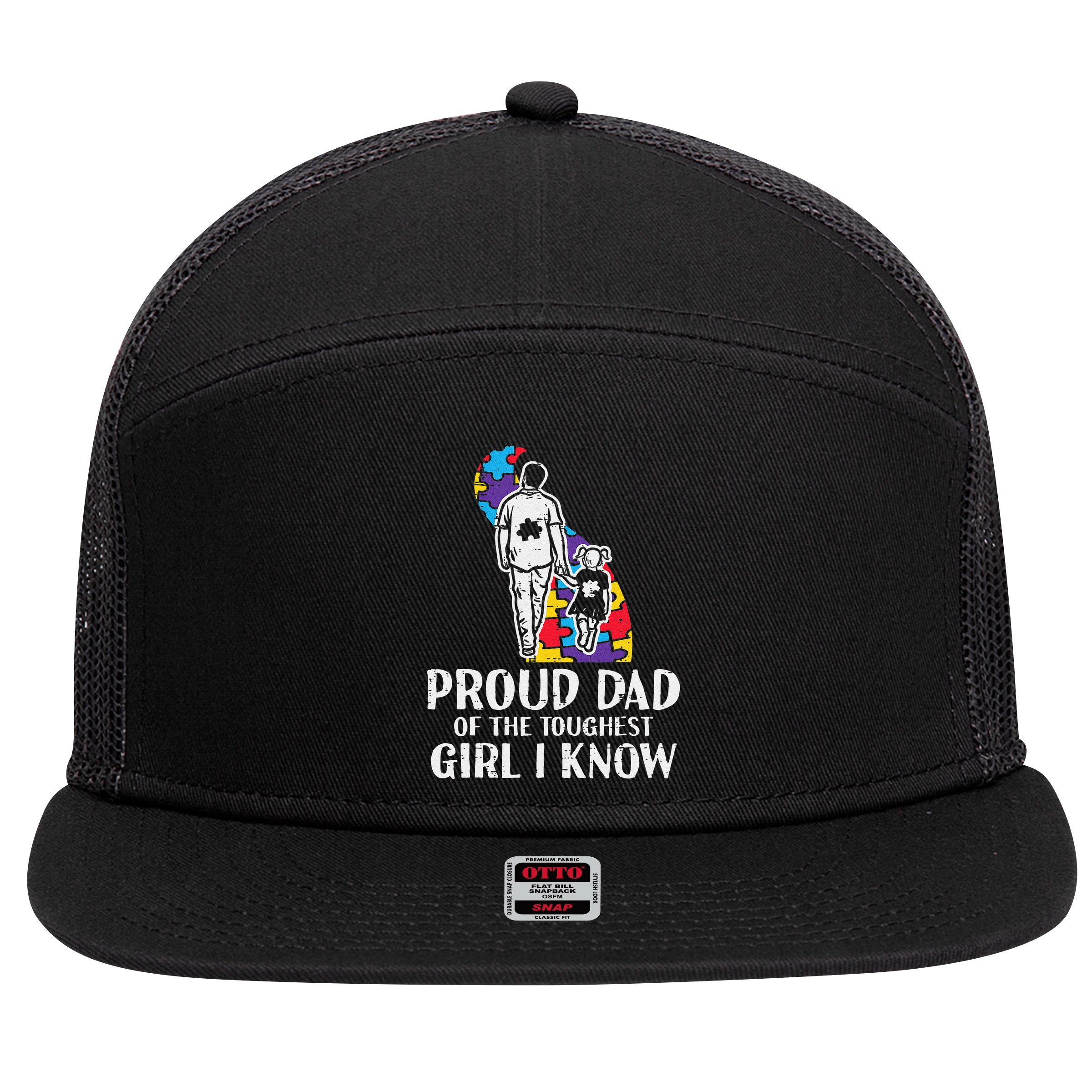 Proud Dad Toughest Autism Awareness Daddy Papa 7 Panel Mesh Trucker Snapback Hat