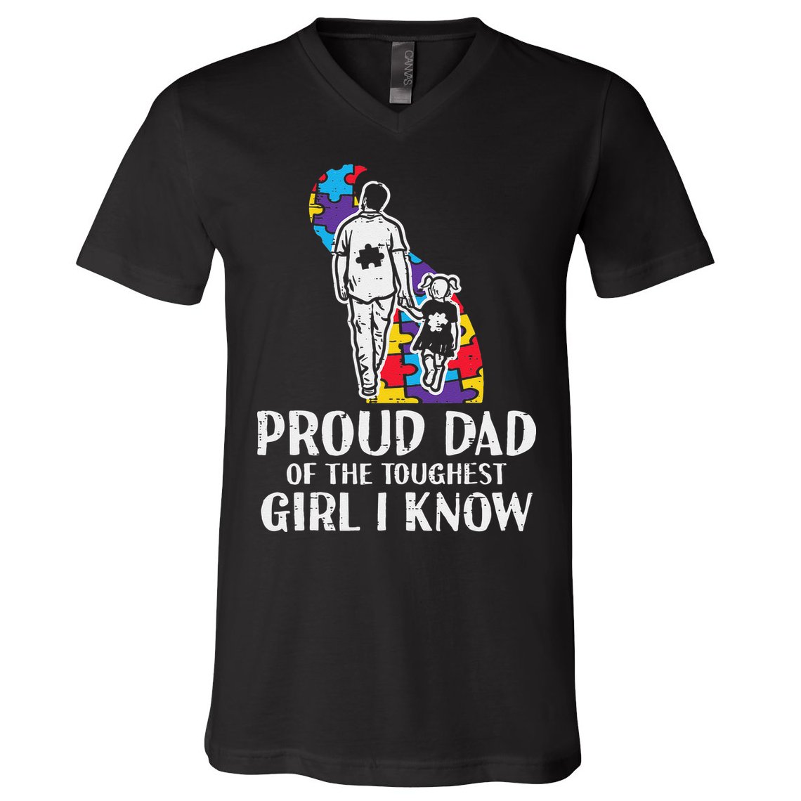Proud Dad Toughest Autism Awareness Daddy Papa V-Neck T-Shirt